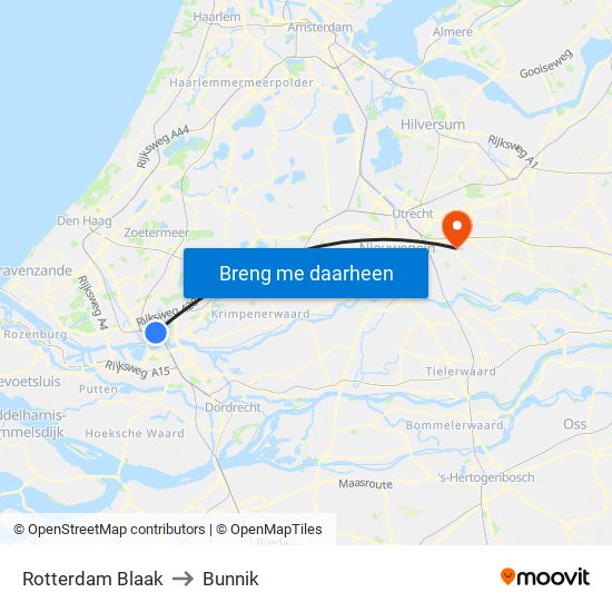 Rotterdam Blaak to Bunnik map
