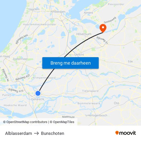 Alblasserdam to Bunschoten map