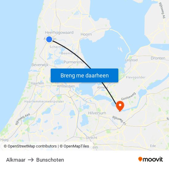 Alkmaar to Bunschoten map