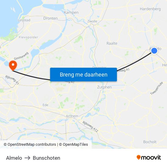 Almelo to Bunschoten map