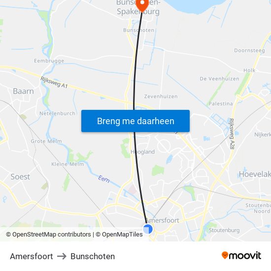 Amersfoort to Bunschoten map