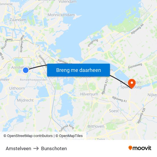 Amstelveen to Bunschoten map