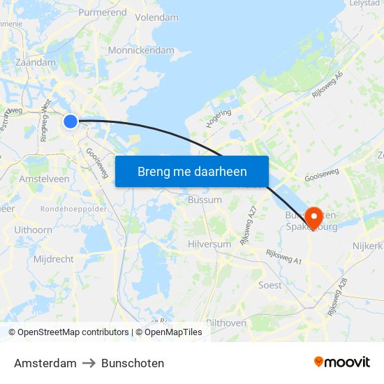 Amsterdam to Bunschoten map