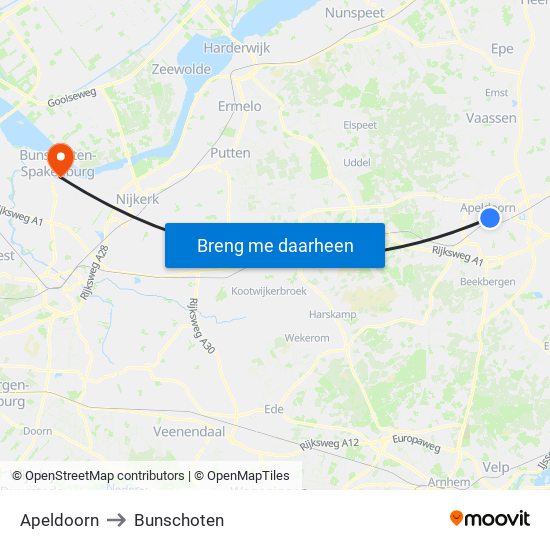 Apeldoorn to Bunschoten map