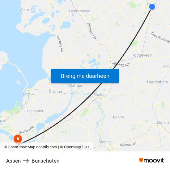 Assen to Bunschoten map