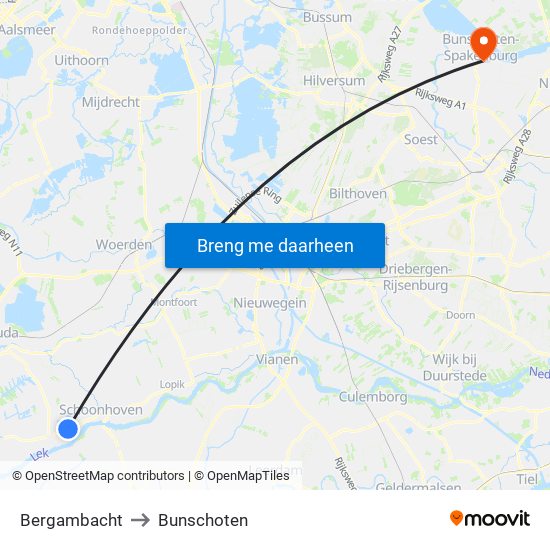 Bergambacht to Bunschoten map