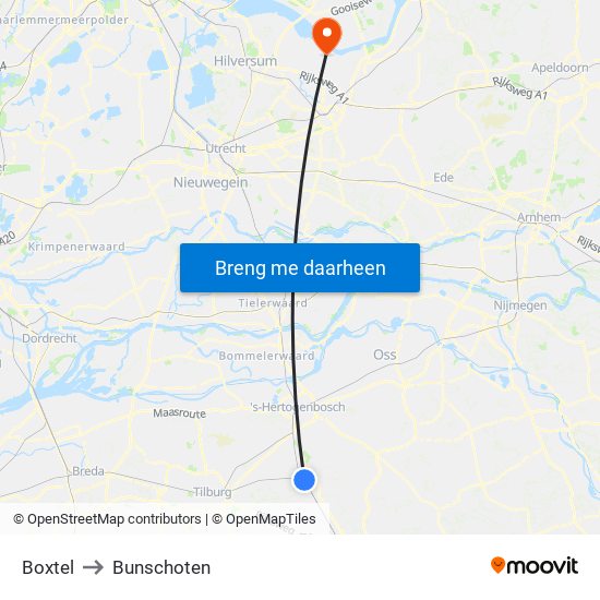 Boxtel to Bunschoten map