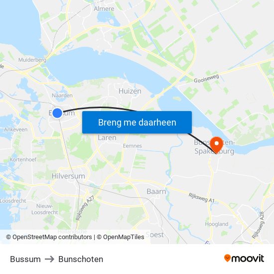 Bussum to Bunschoten map