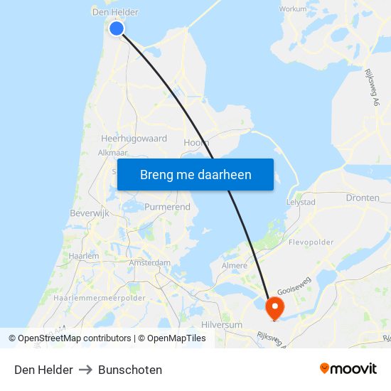 Den Helder to Bunschoten map