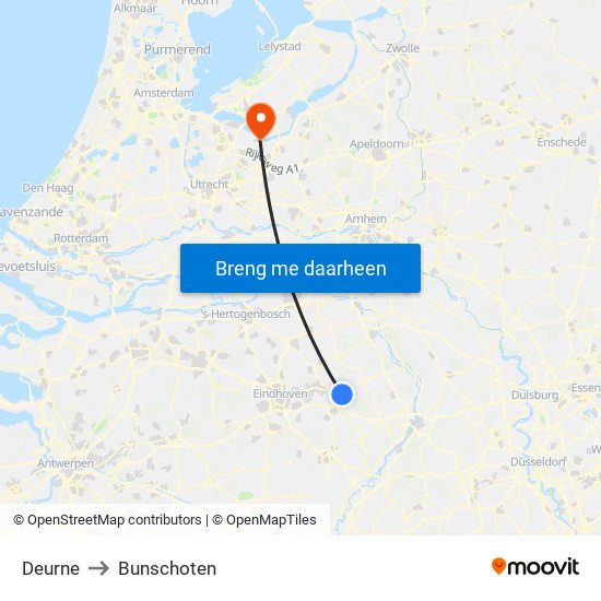 Deurne to Bunschoten map