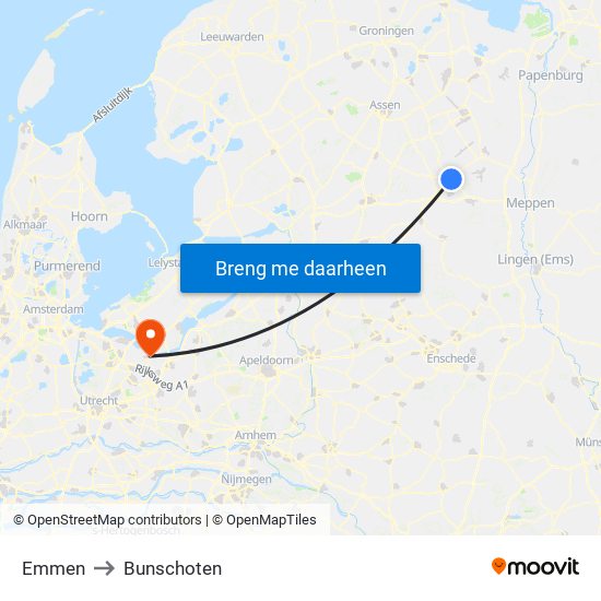 Emmen to Bunschoten map