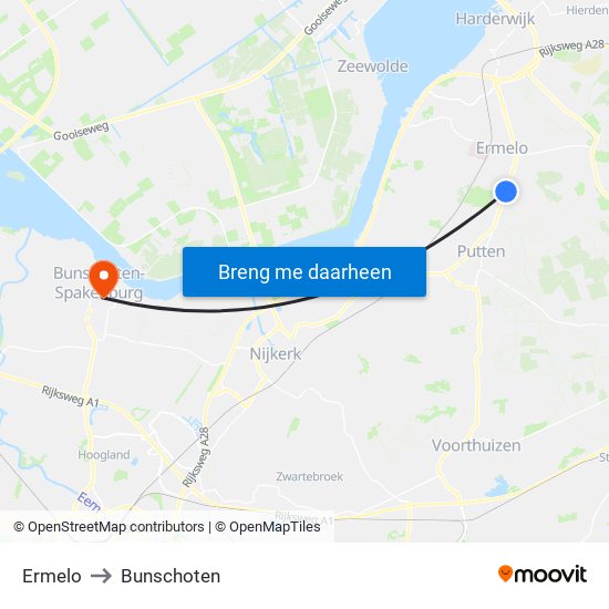 Ermelo to Bunschoten map