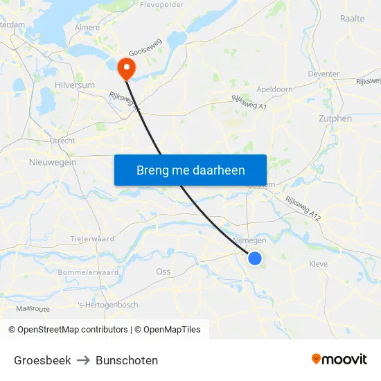 Groesbeek to Bunschoten map