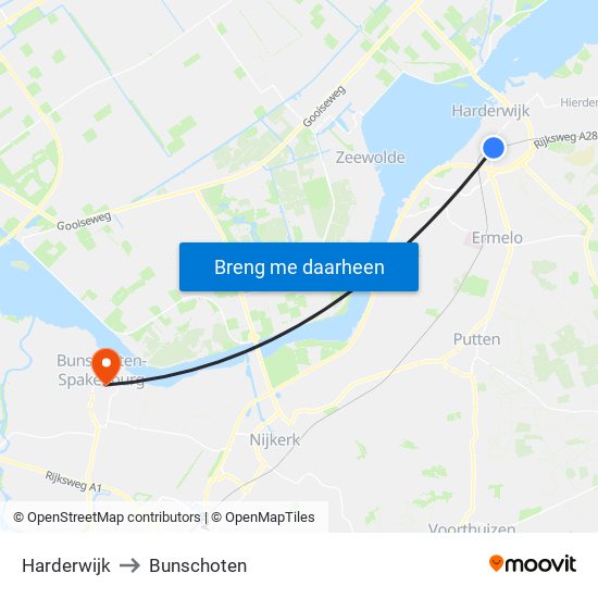 Harderwijk to Bunschoten map