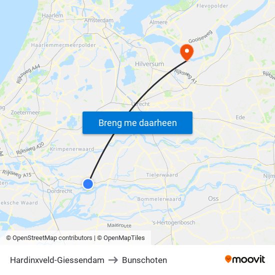 Hardinxveld-Giessendam to Bunschoten map