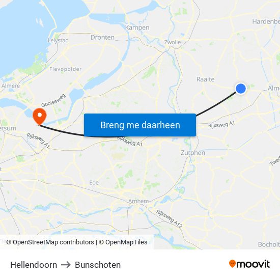 Hellendoorn to Bunschoten map