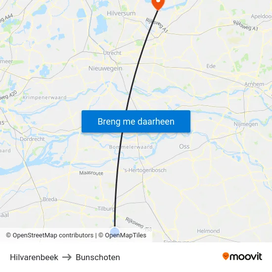Hilvarenbeek to Bunschoten map