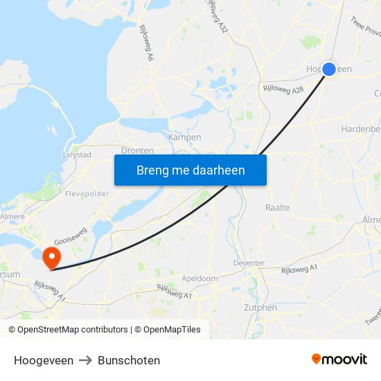 Hoogeveen to Bunschoten map