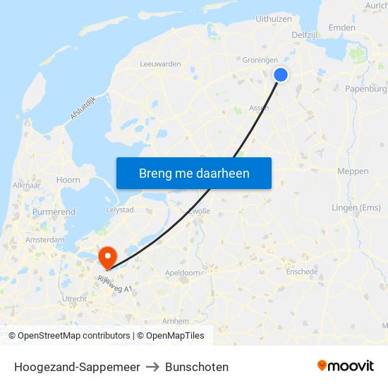 Hoogezand-Sappemeer to Bunschoten map