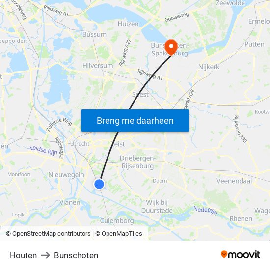 Houten to Bunschoten map