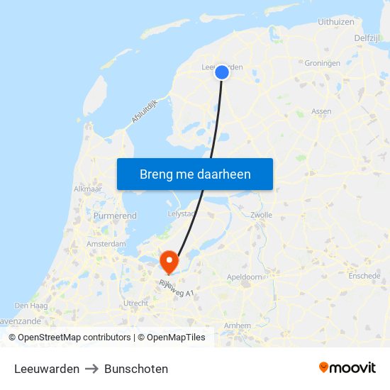 Leeuwarden to Bunschoten map