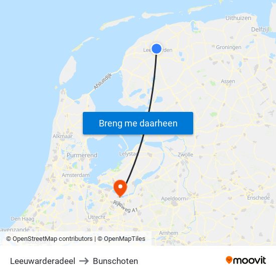 Leeuwarderadeel to Bunschoten map