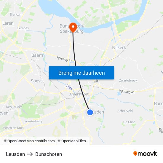 Leusden to Bunschoten map