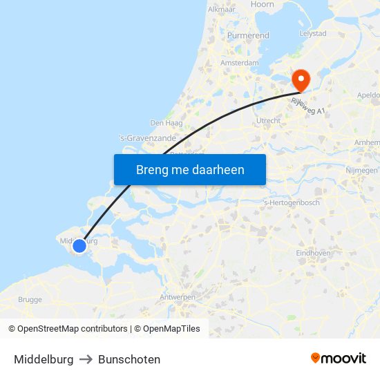 Middelburg to Bunschoten map