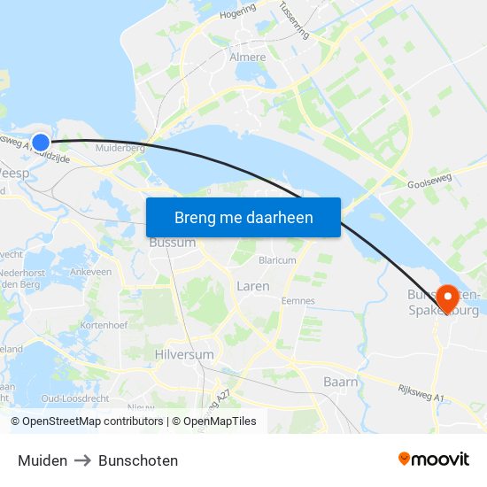 Muiden to Bunschoten map
