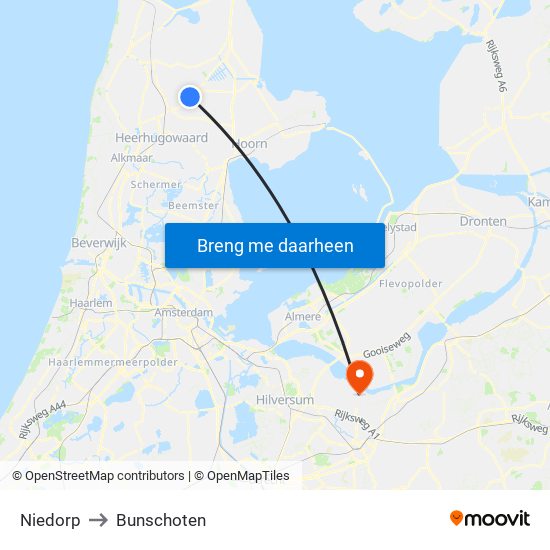Niedorp to Bunschoten map