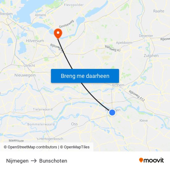 Nijmegen to Bunschoten map