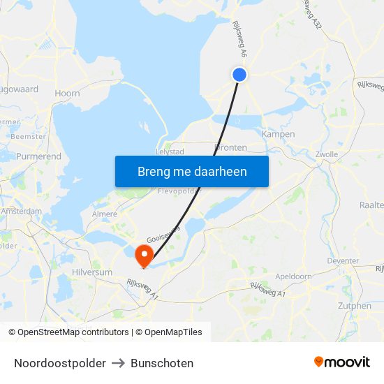 Noordoostpolder to Bunschoten map