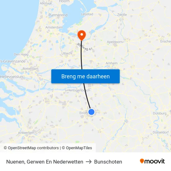 Nuenen, Gerwen En Nederwetten to Bunschoten map