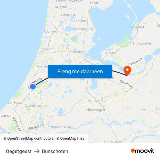 Oegstgeest to Bunschoten map
