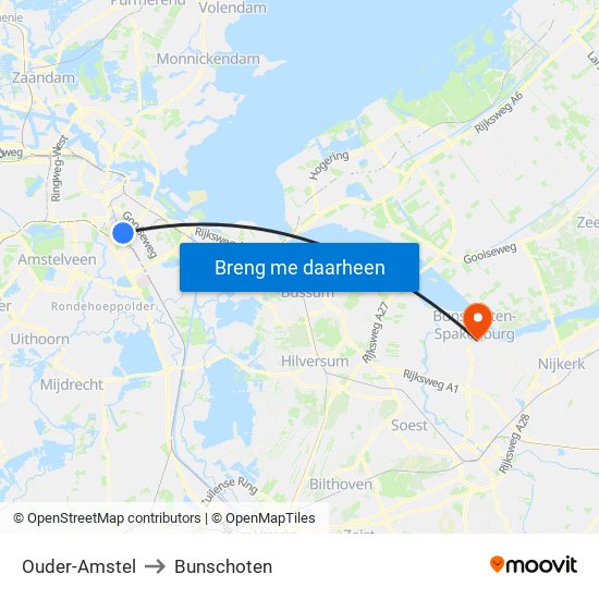 Ouder-Amstel to Bunschoten map