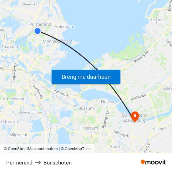 Purmerend to Bunschoten map