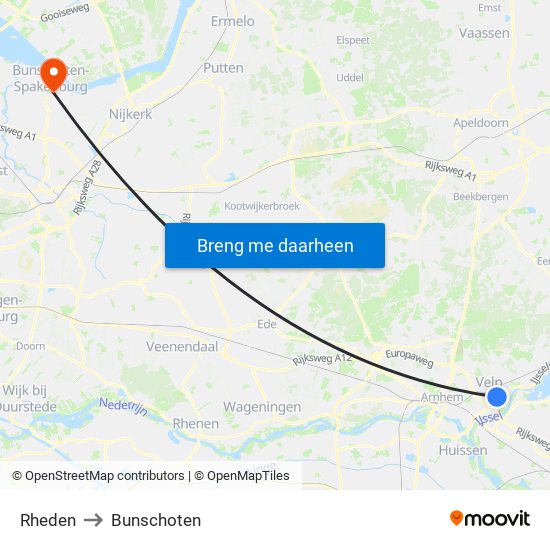 Rheden to Bunschoten map