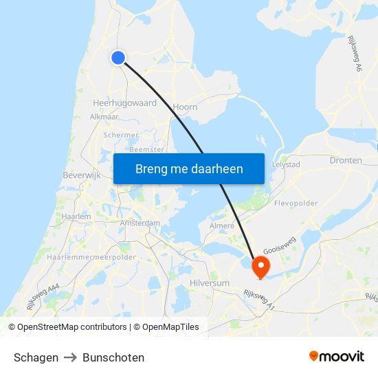 Schagen to Bunschoten map