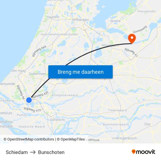 Schiedam to Bunschoten map