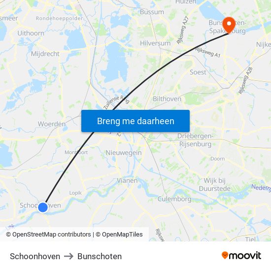 Schoonhoven to Bunschoten map