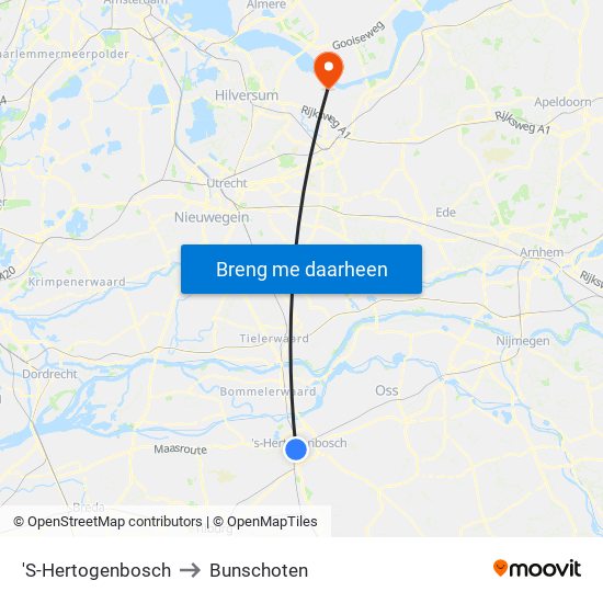 'S-Hertogenbosch to Bunschoten map