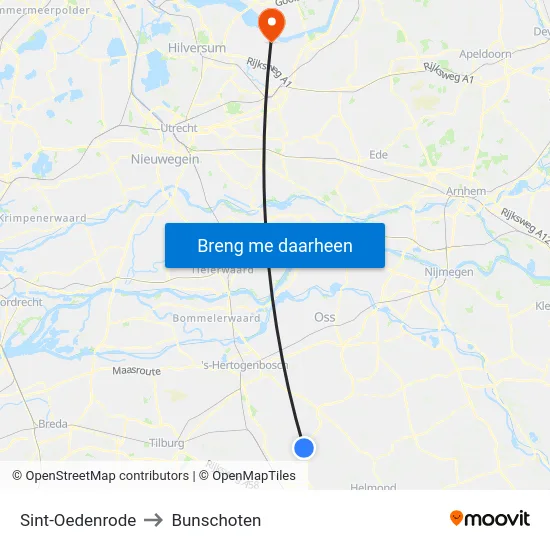 Sint-Oedenrode to Bunschoten map