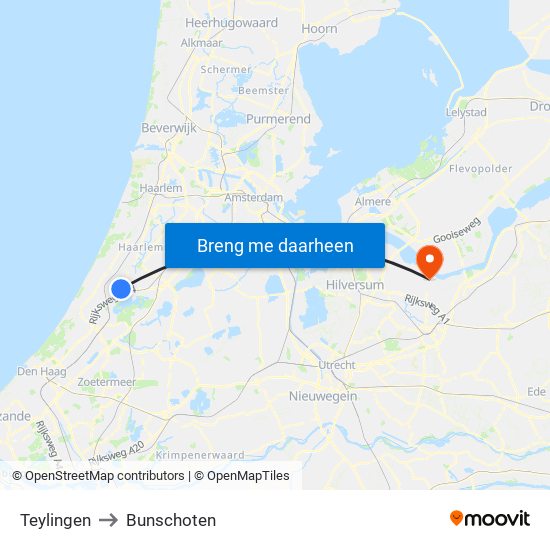 Teylingen to Bunschoten map
