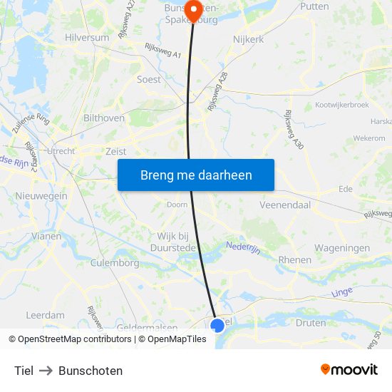 Tiel to Bunschoten map