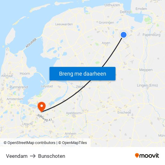 Veendam to Bunschoten map