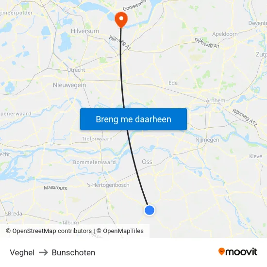 Veghel to Bunschoten map