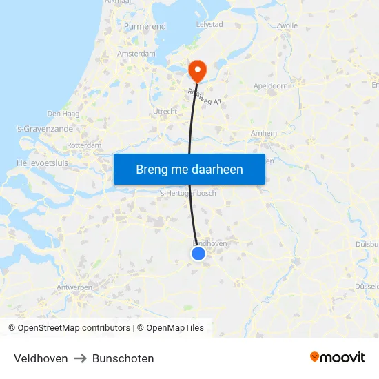 Veldhoven to Bunschoten map