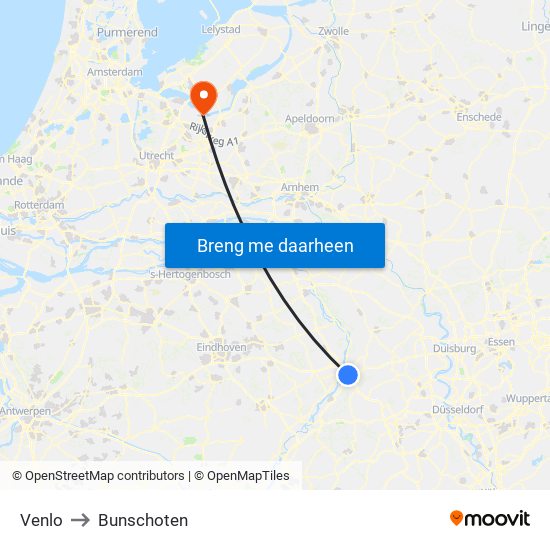 Venlo to Bunschoten map