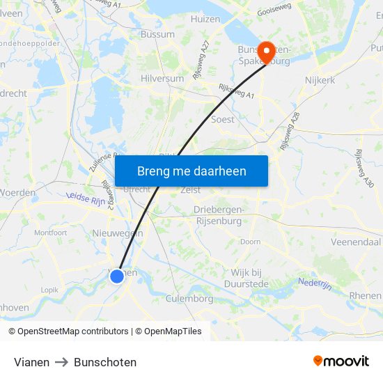 Vianen to Bunschoten map