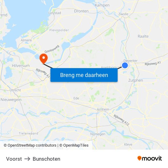 Voorst to Bunschoten map